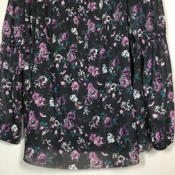 On off shoulder roses print long raunched sleeve blouse peasant milkmaid boho XL - Picture 3 of 8